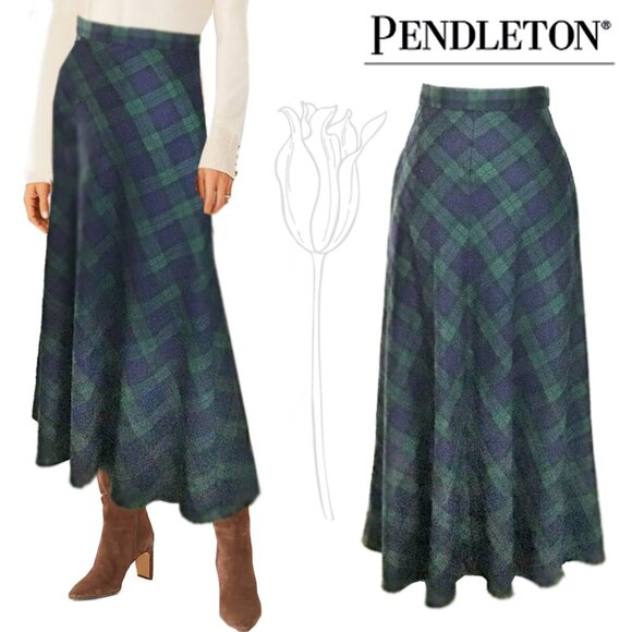 Pendleton Dresses & Skirts - Pendleton Virgin Wool Long Navy & Green Plaid  Skirt